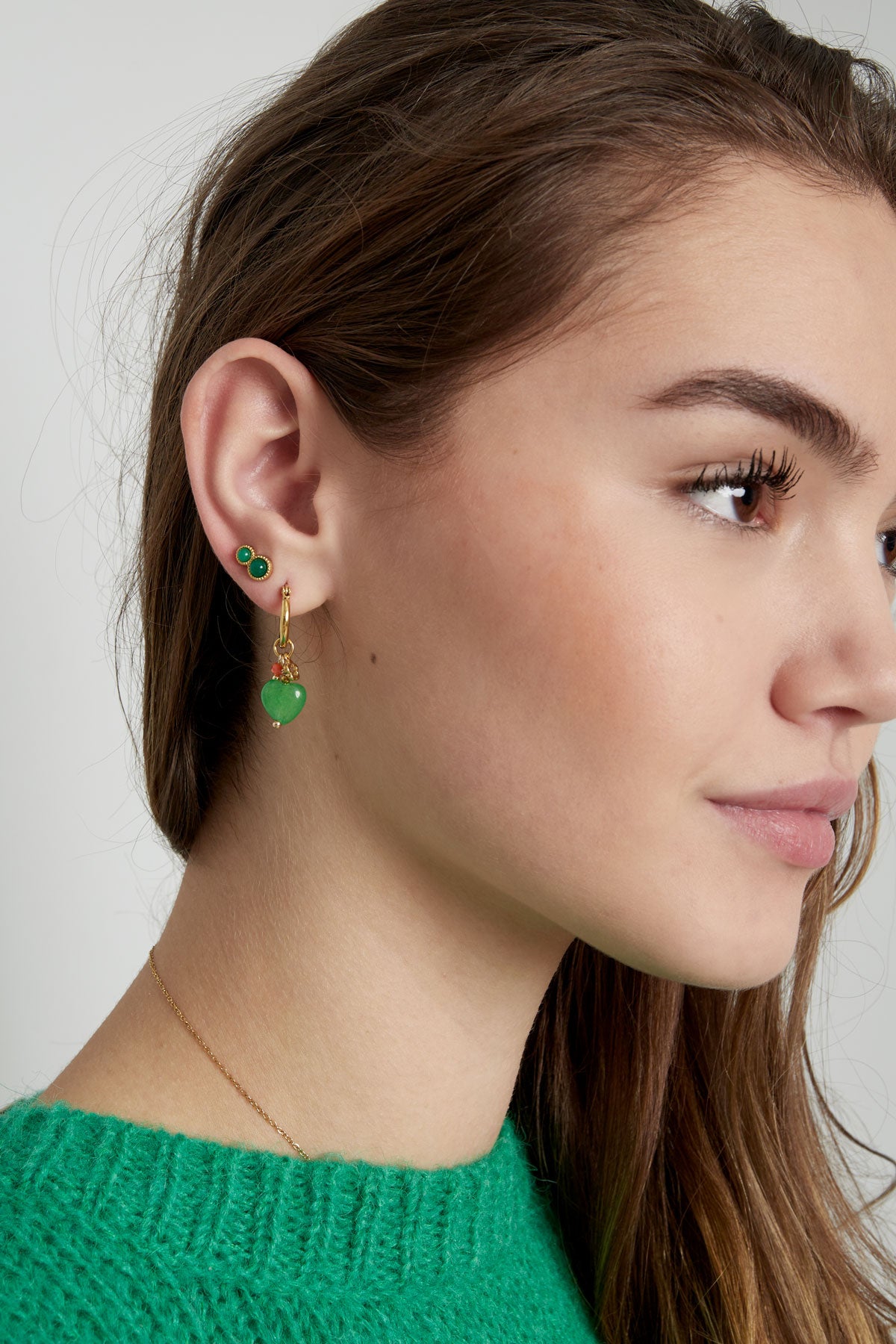 Stud Basic Double Natural Stone - Gold/Olive Green