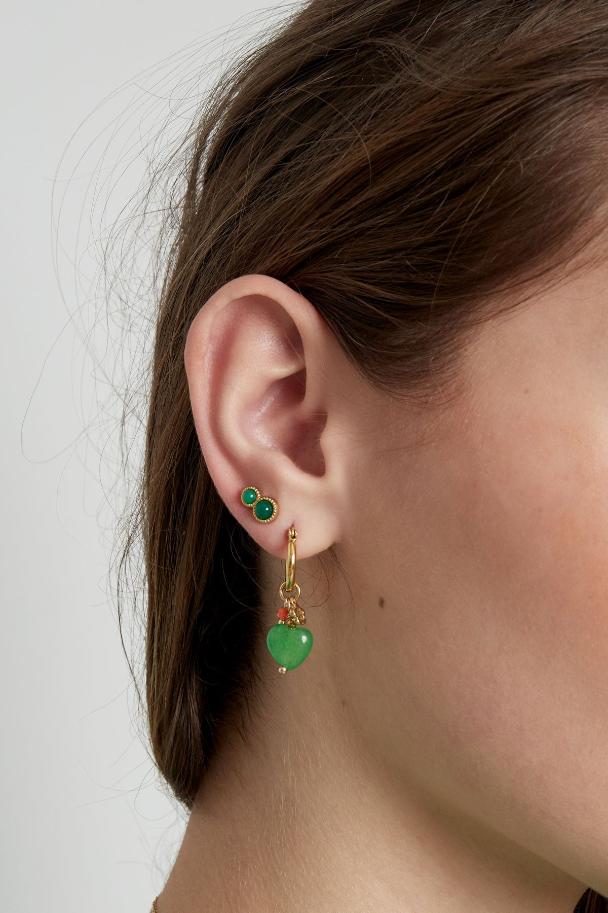 Stud Basic Double Natural Stone - Gold/Olive Green