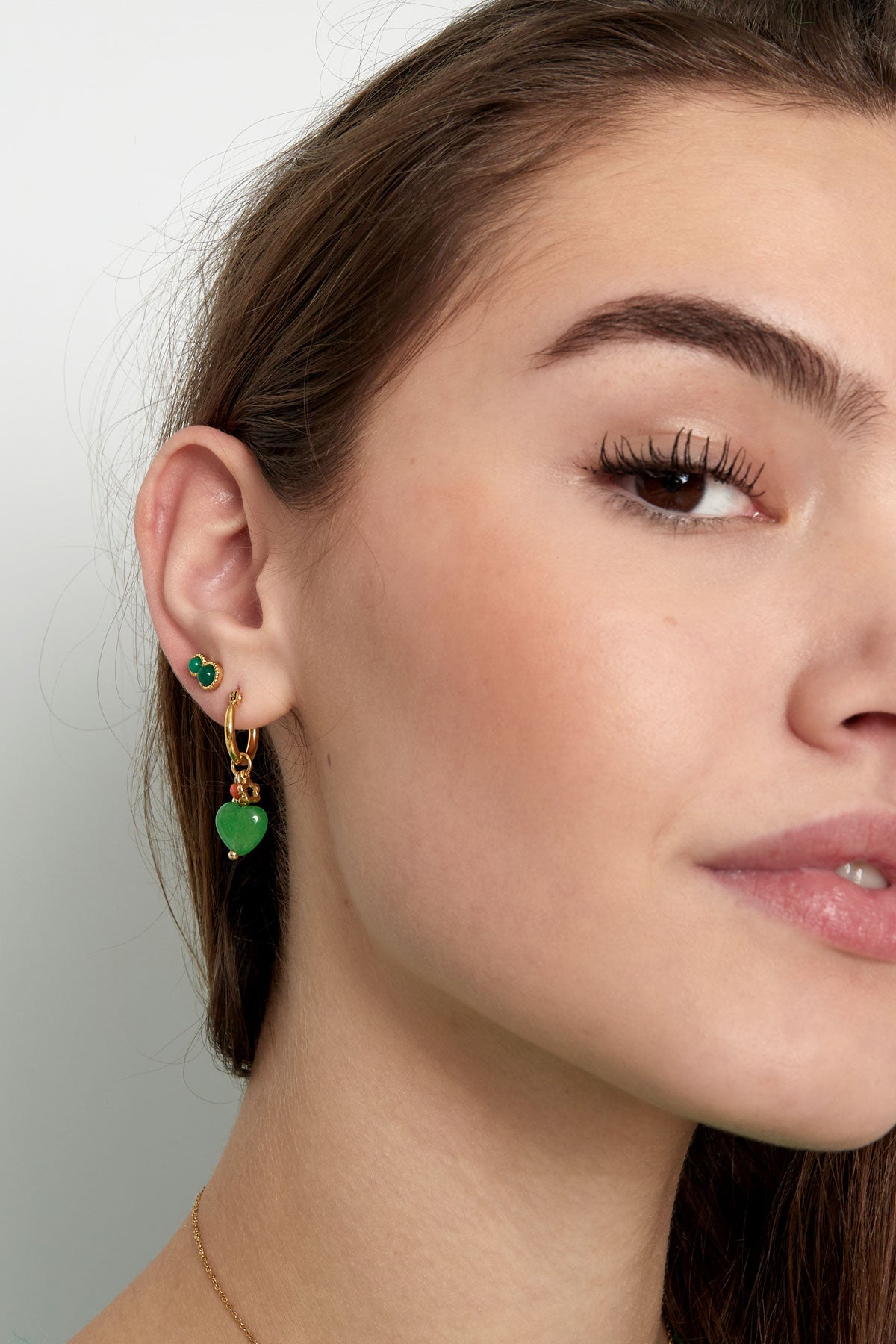 Stud Basic Double Natural Stone - Gold/Olive Green