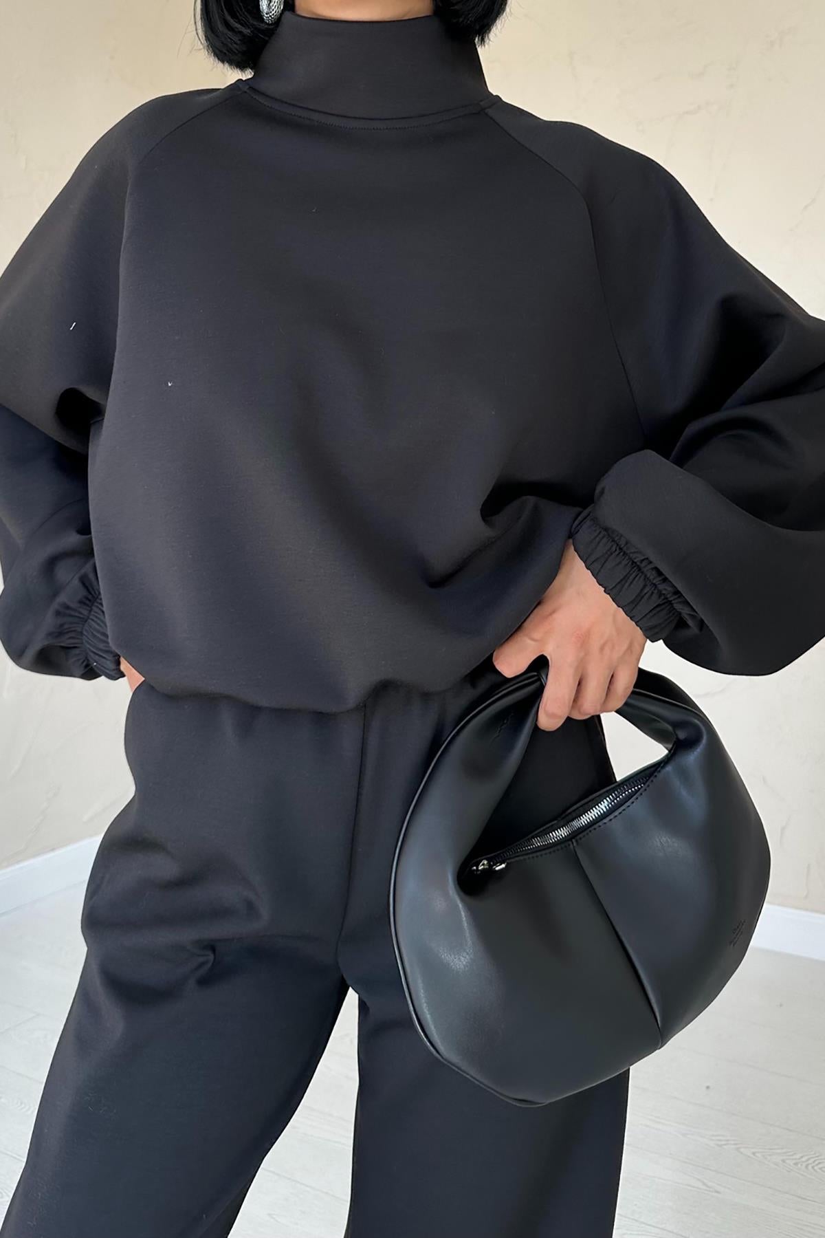Stand Collar Sweatshirt - Black
