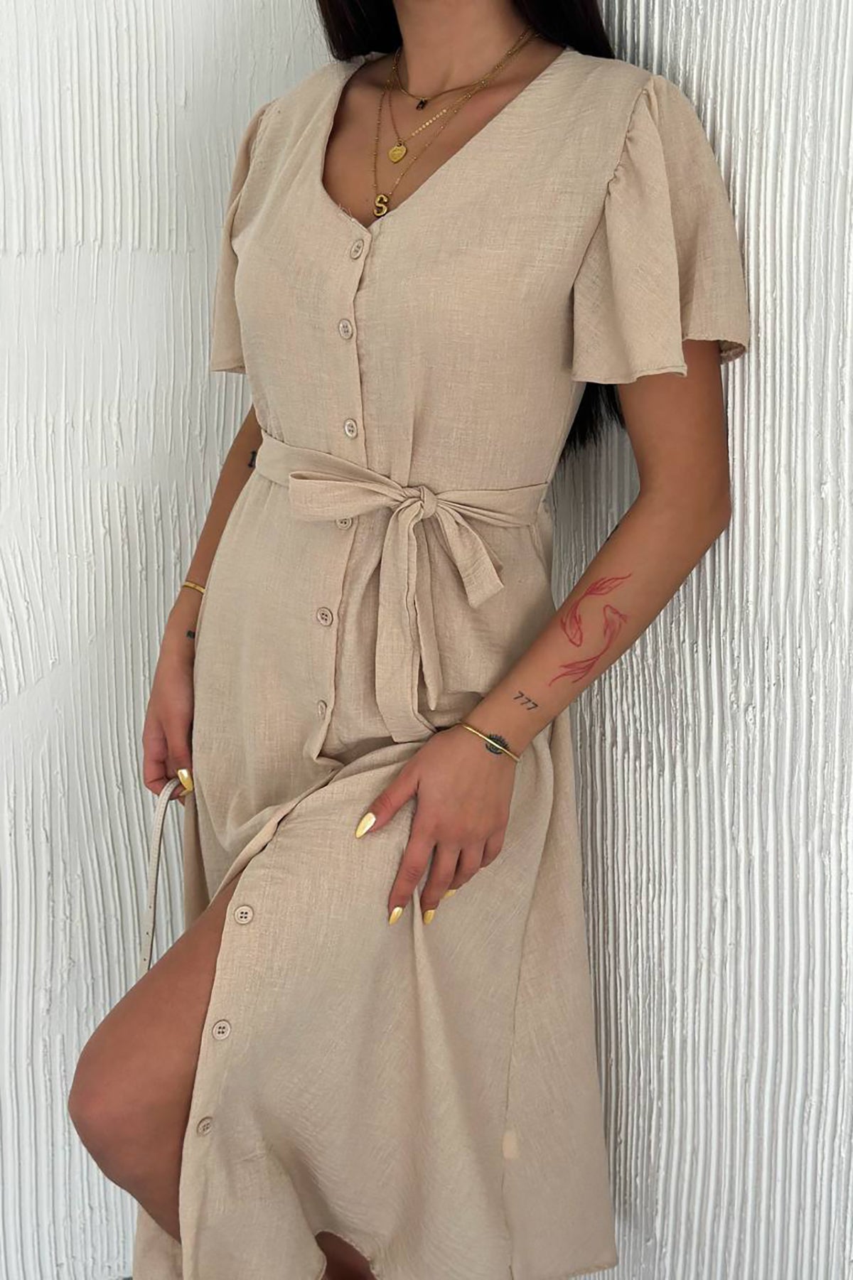 Haljina Fashion Double Neck - beige