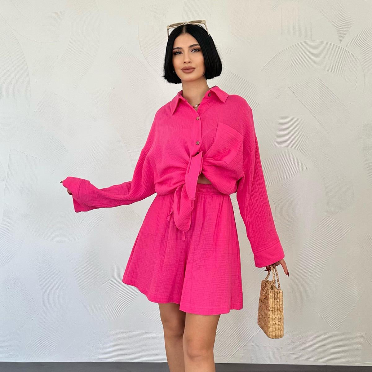 Short Muslin Set - fuchsia