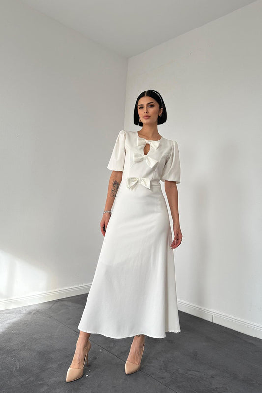 Haljina Fashion Bow Midi - white