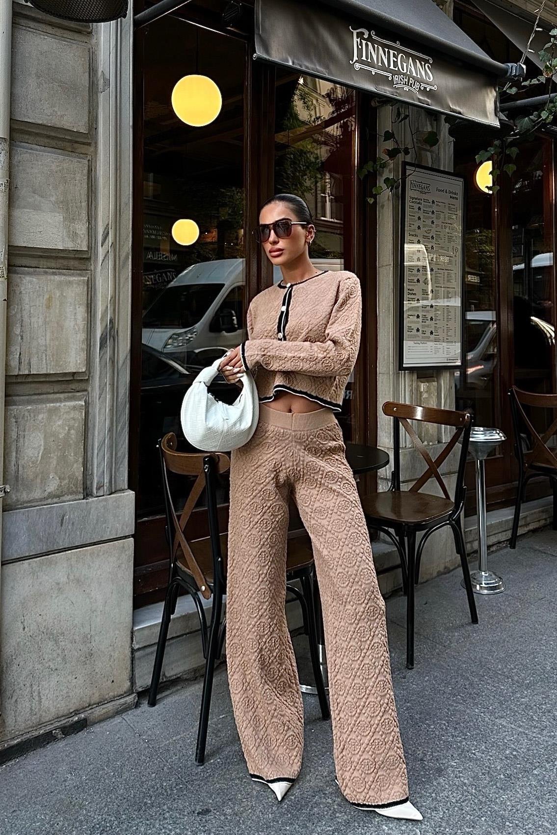 Set Maxi Embossed Design Knitwear - Camel