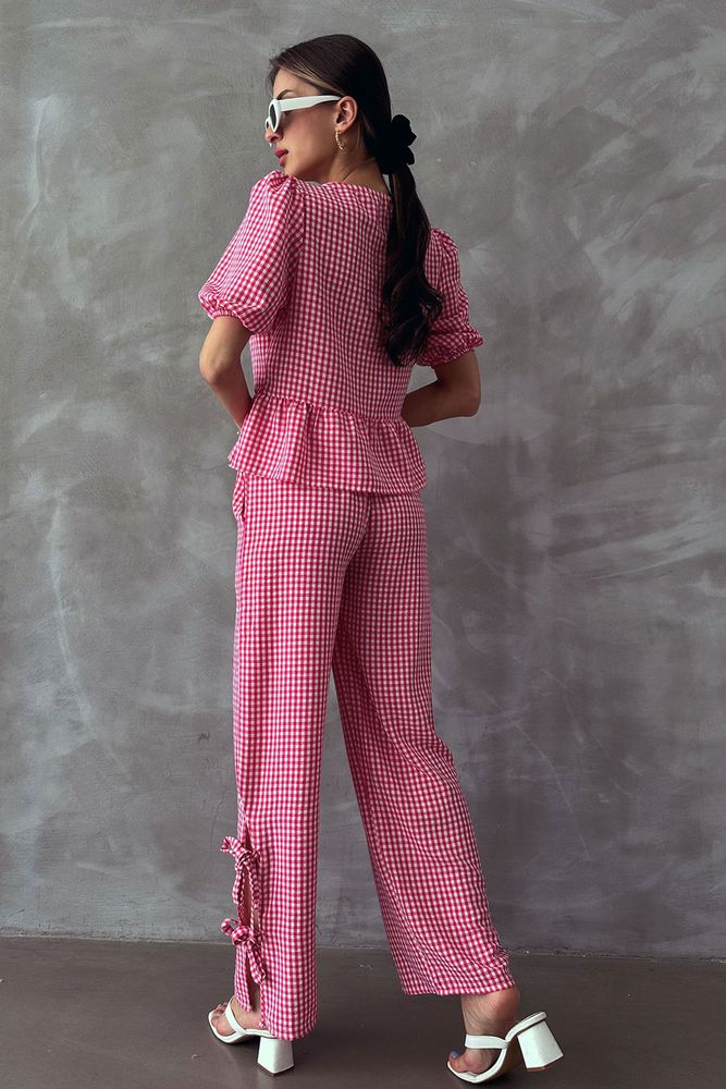 Blouse Front Tied - pink/white