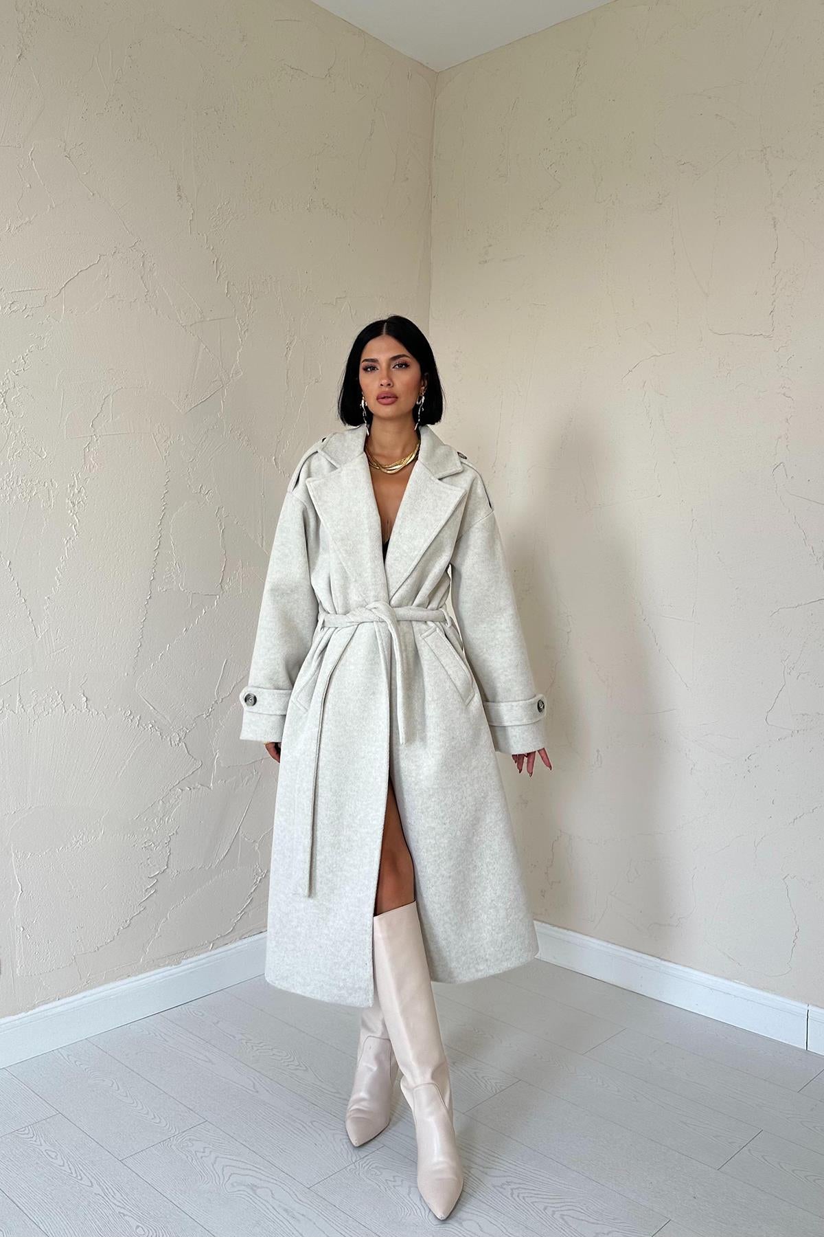 Cappotto lungo con cintura Cachet - Beige