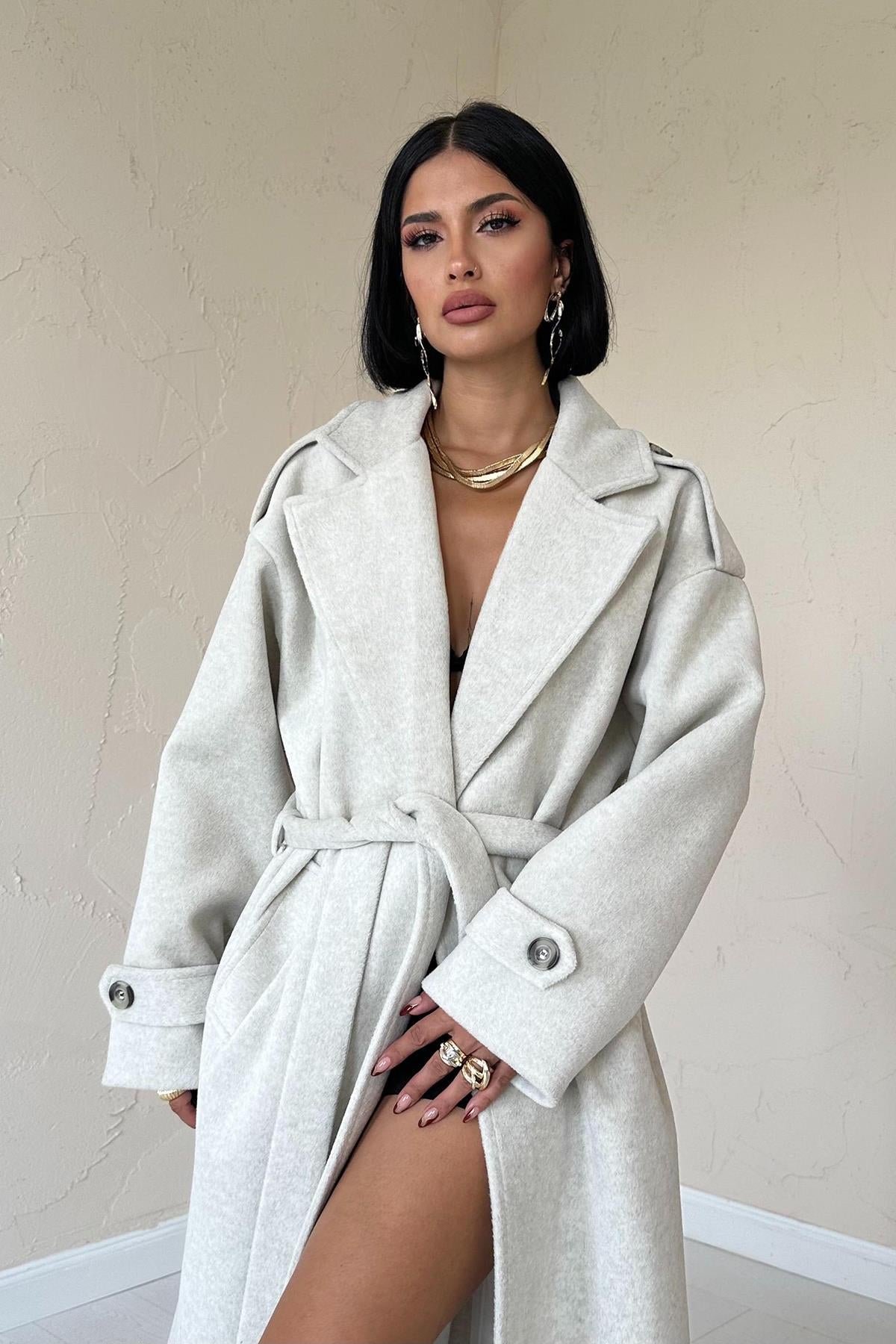 Cappotto lungo con cintura Cachet - Beige