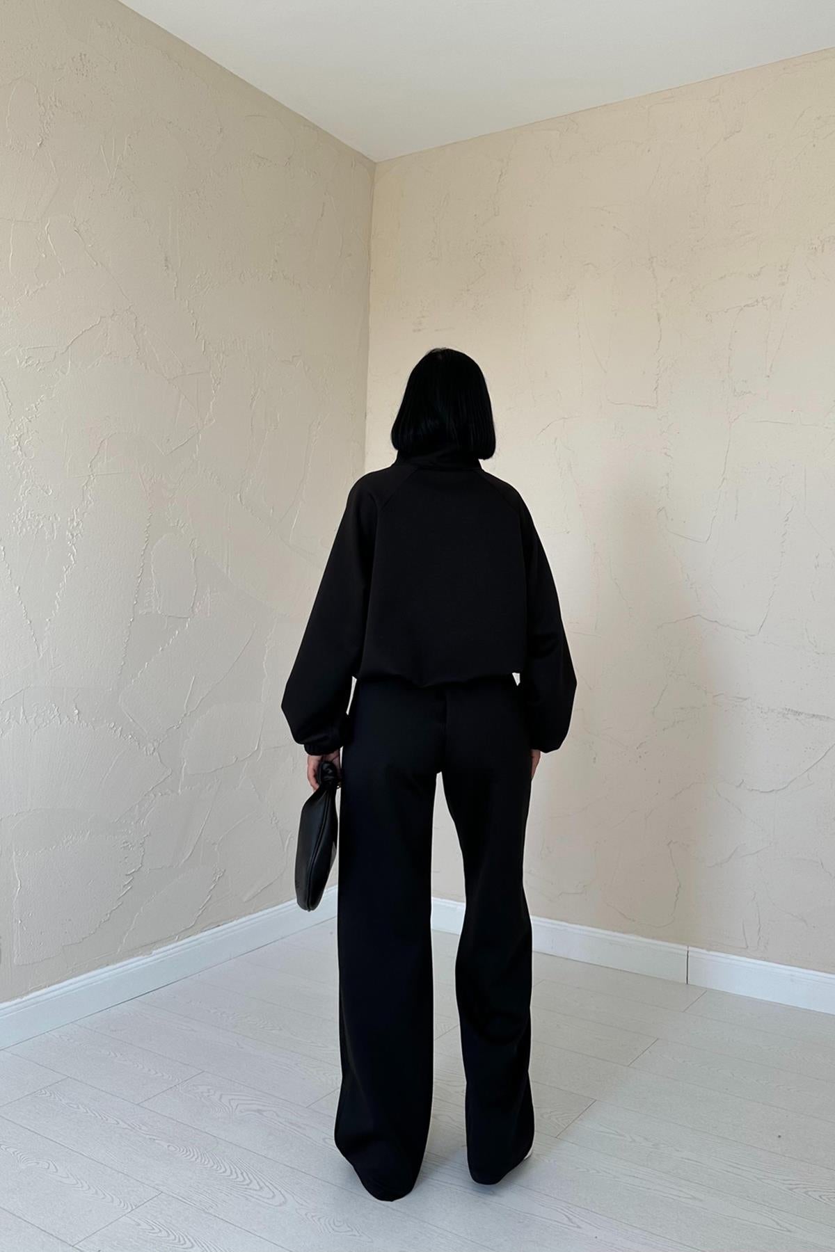 Stand Collar Sweatshirt - Black