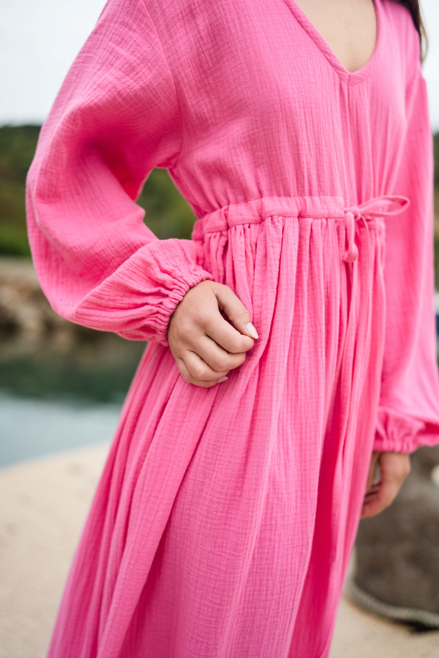 Long Muslin Dress - pink