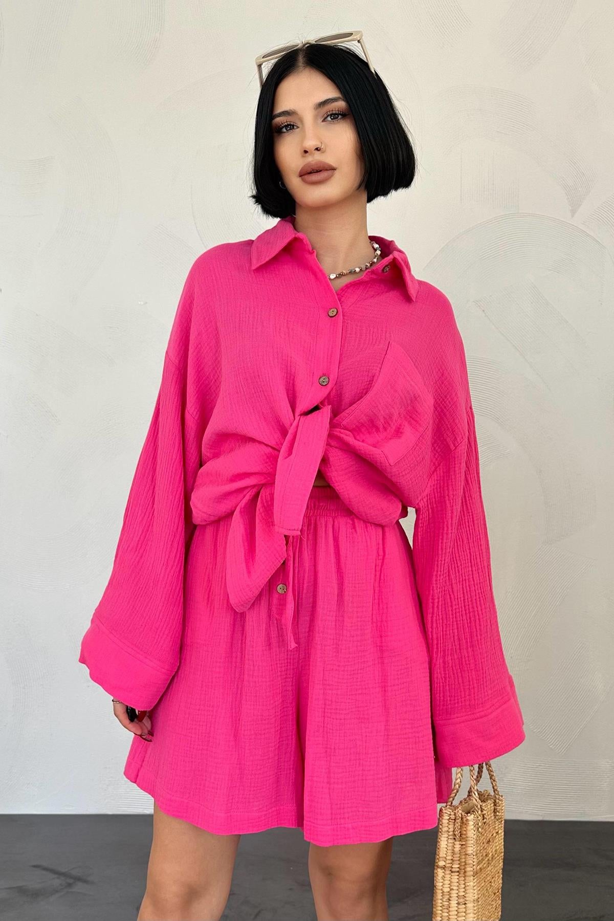 Short Muslin Set - fuchsia