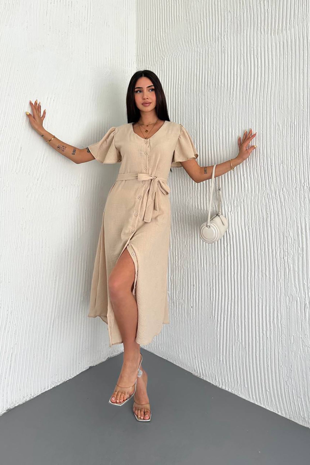 Haljina Fashion Double Neck - beige