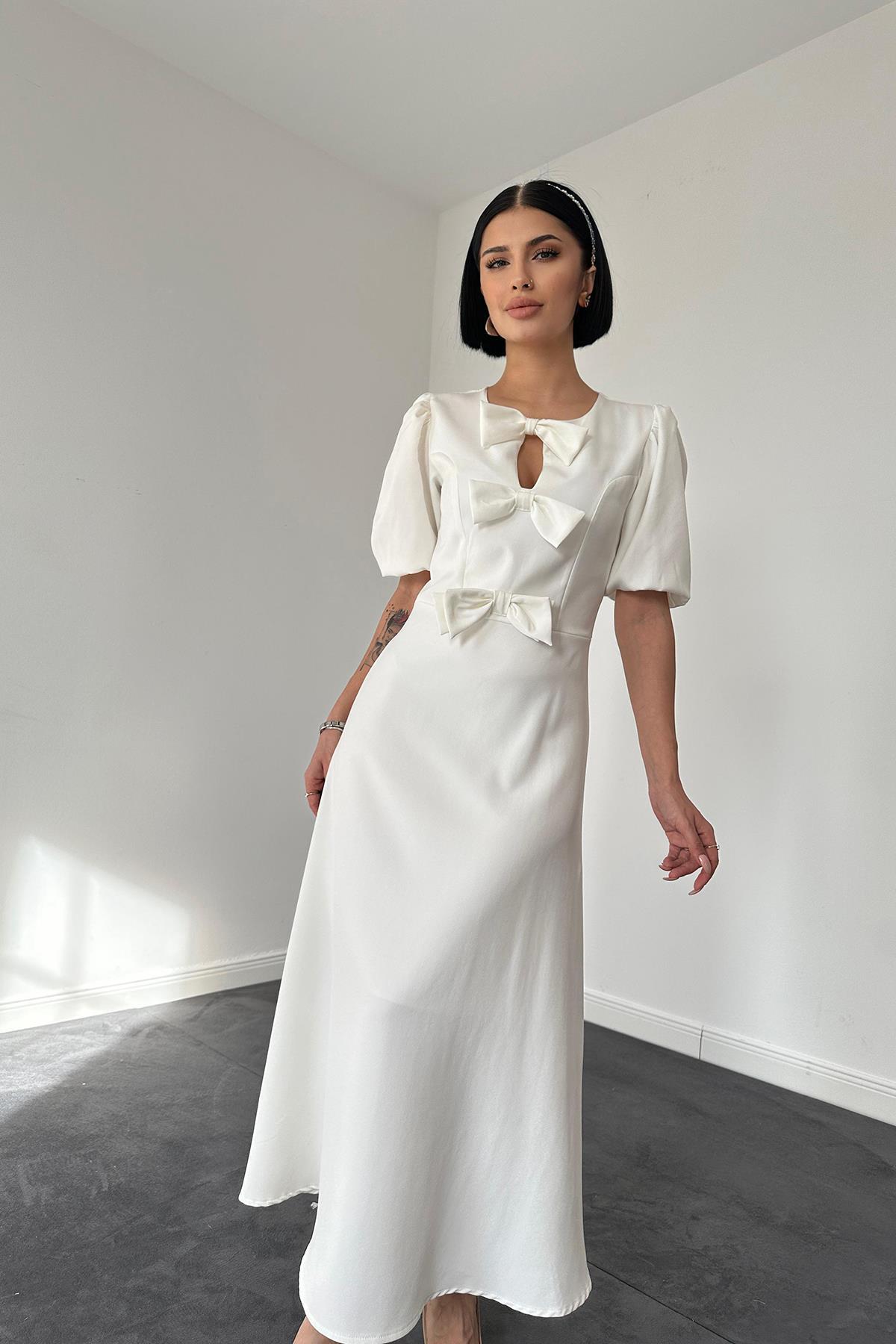 Abito Fashion Bow Midi - bianco