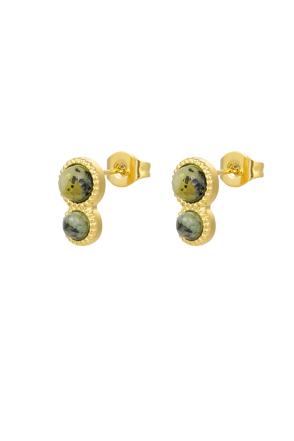 Stud Basic Double Natural Stone - Gold/Olive Green