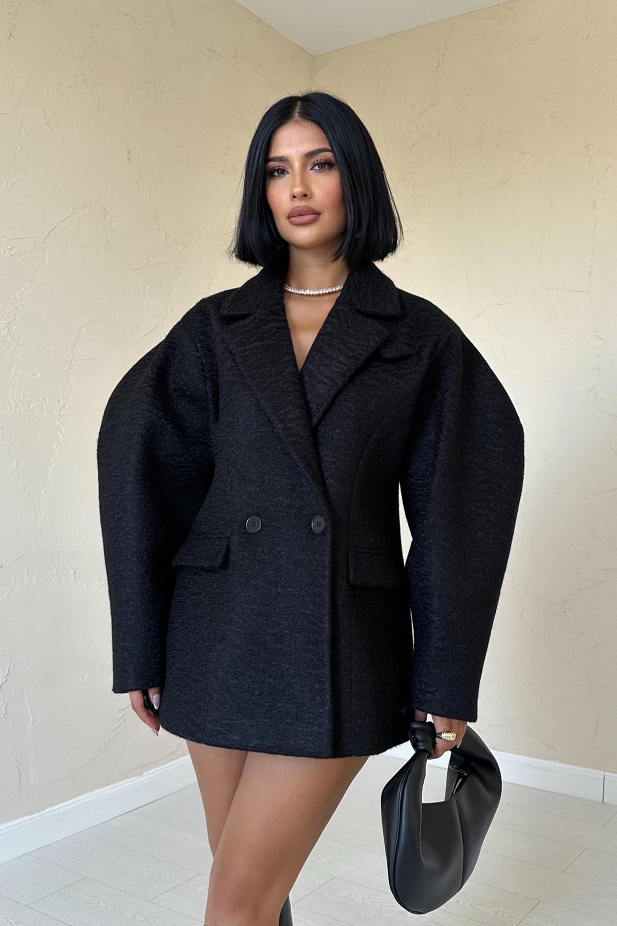 Two Buttoned Coat - black