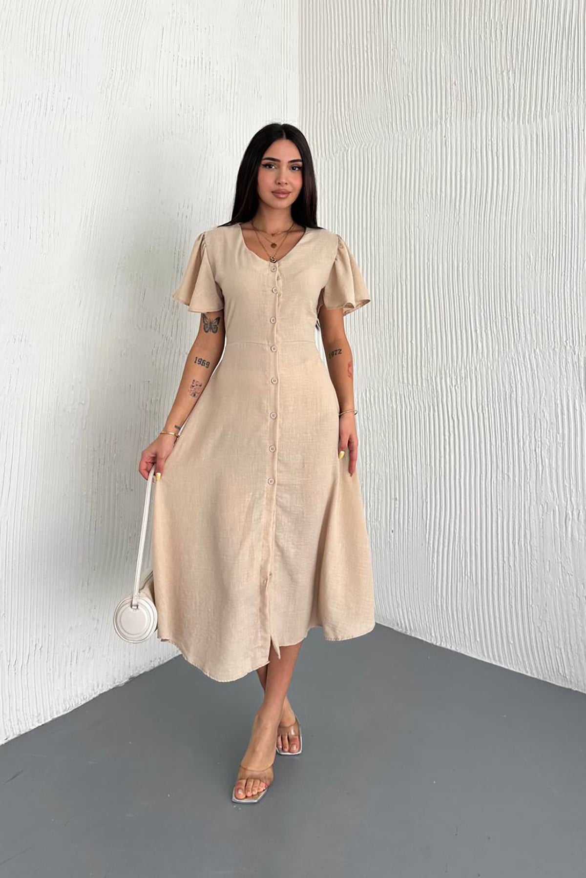 Haljina Fashion Double Neck - beige