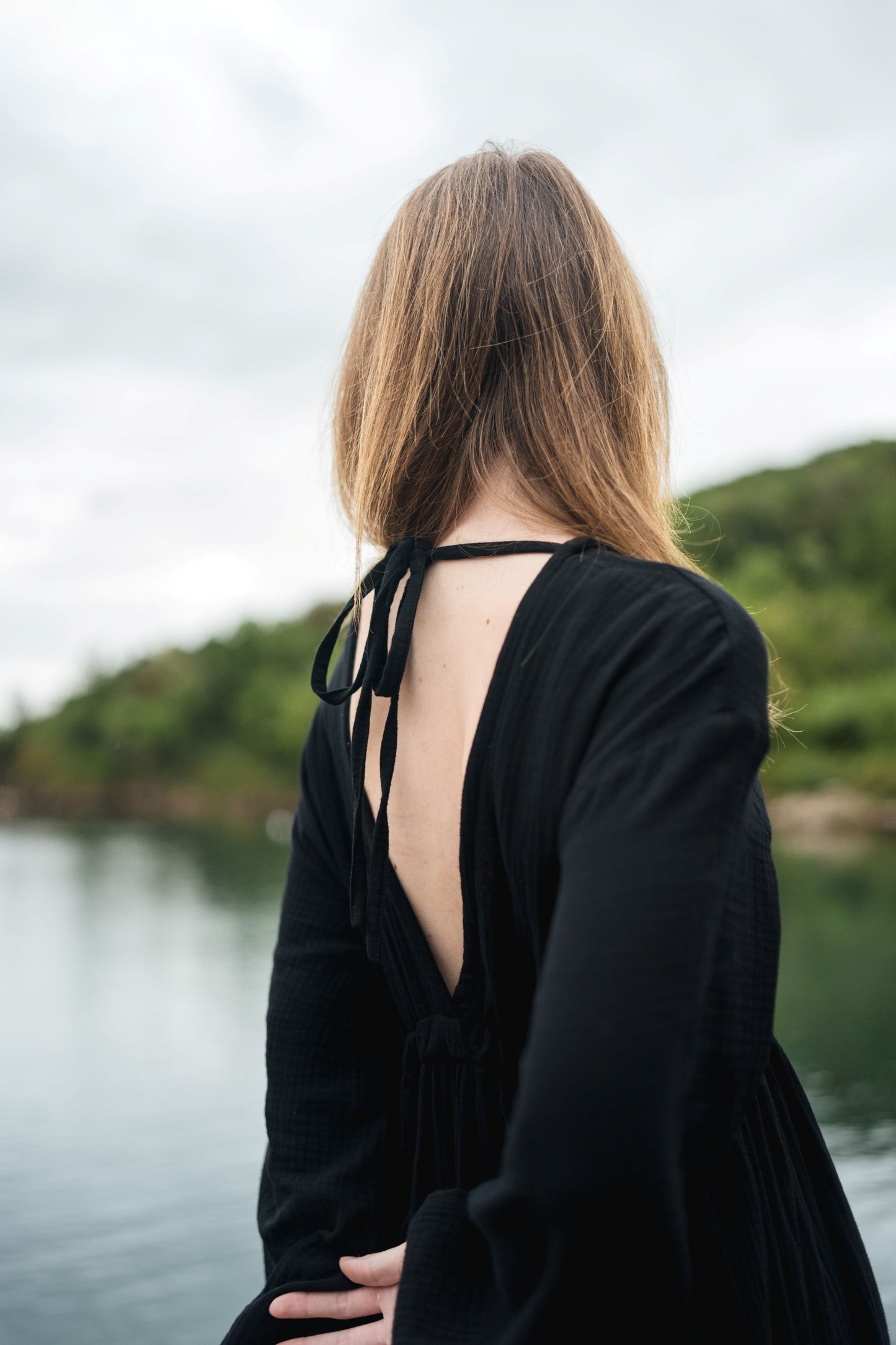 Long Muslin Dress - black
