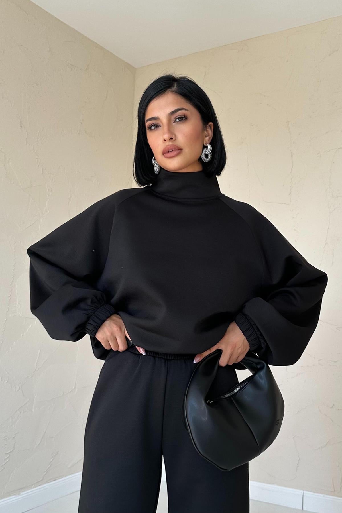 Stand Collar Sweatshirt - Black