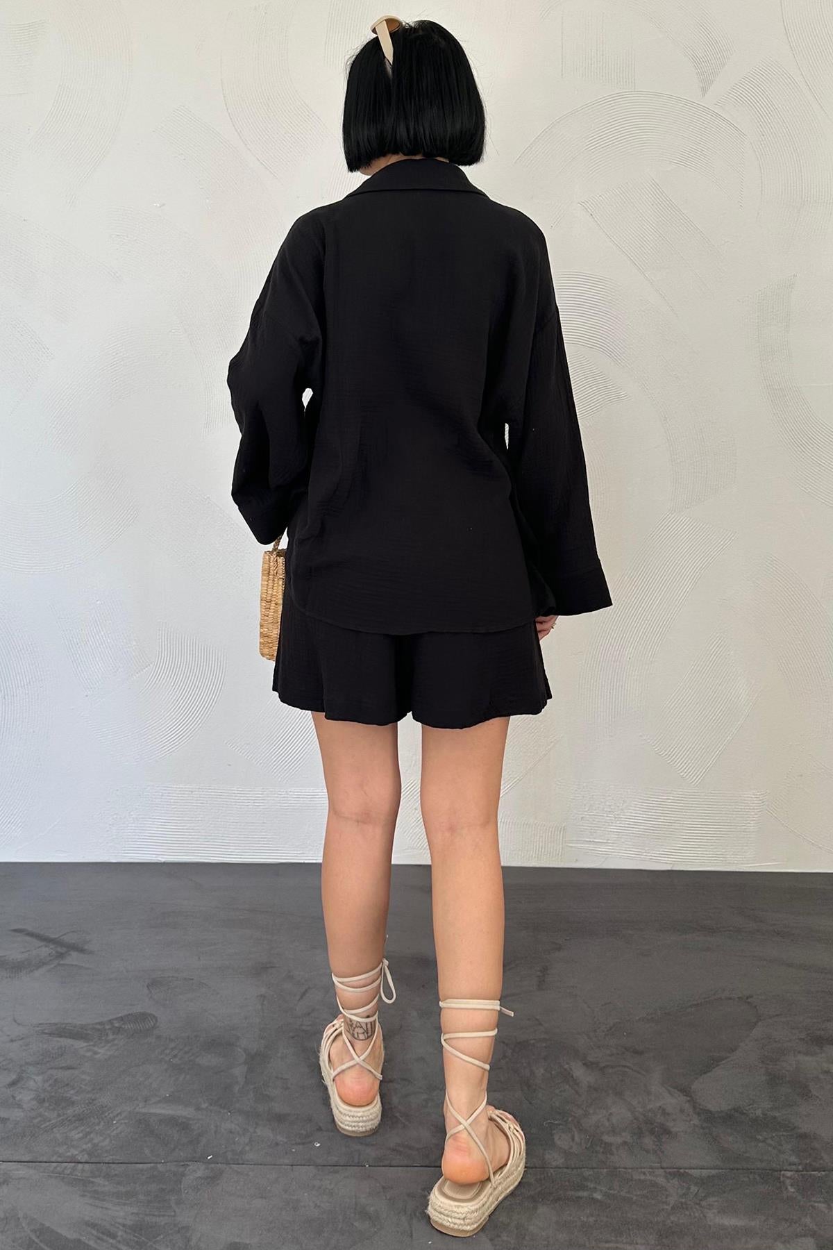 Short Muslin Set - black