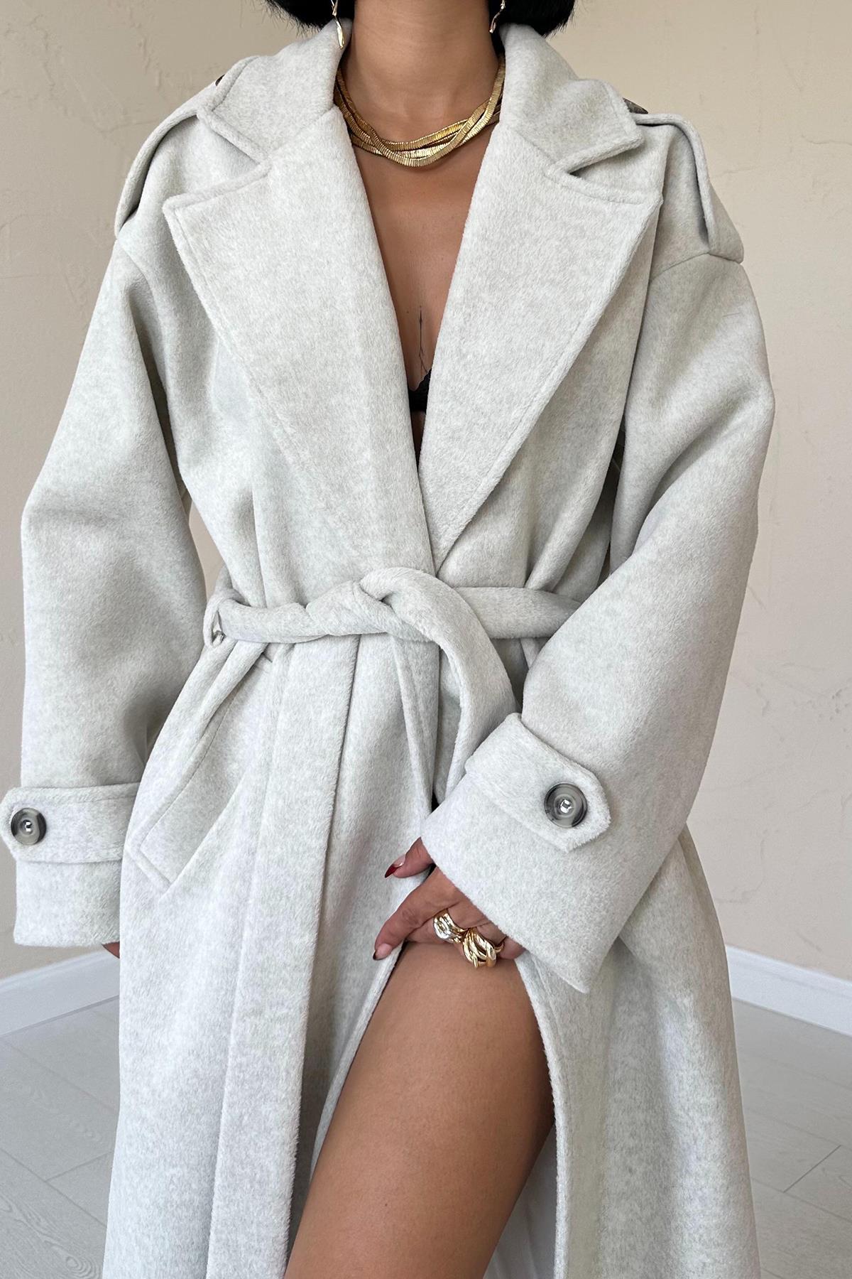 Cappotto lungo con cintura Cachet - Beige