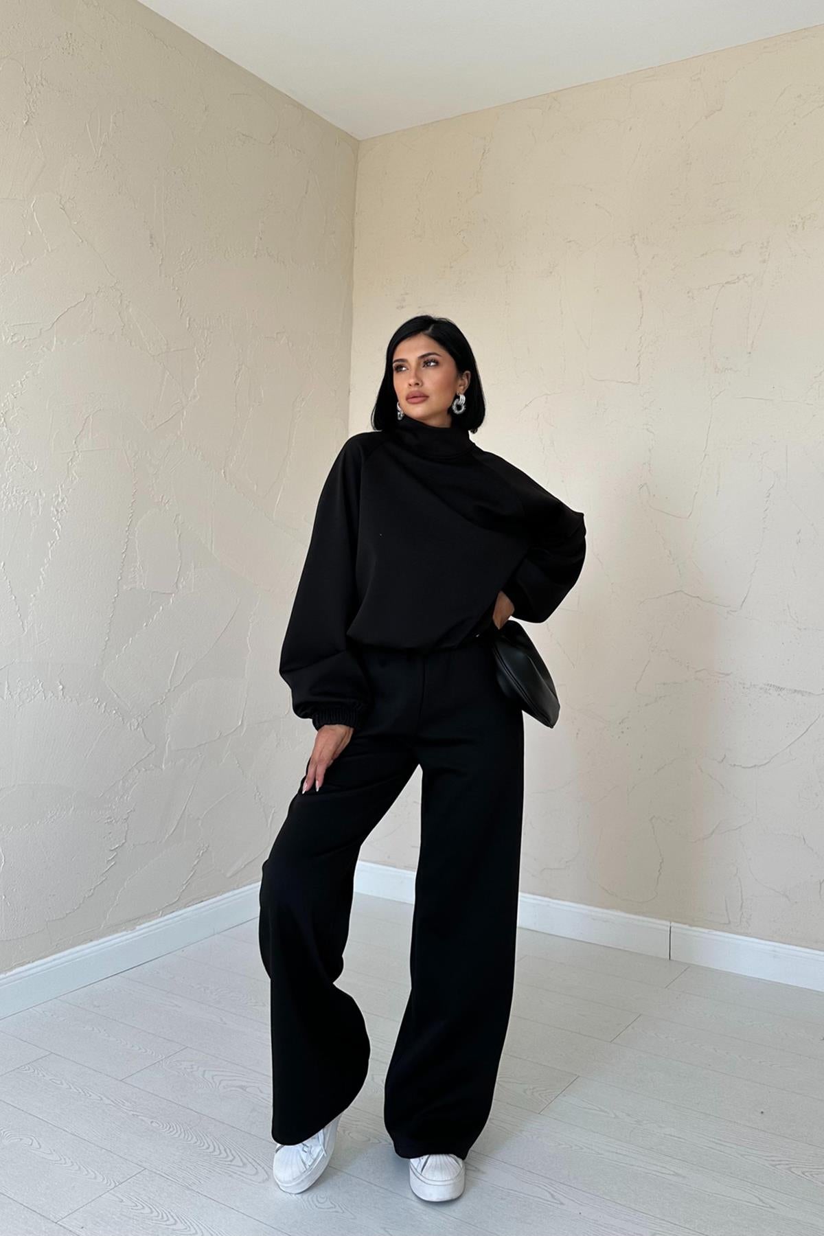 Stand Collar Sweatshirt - Black