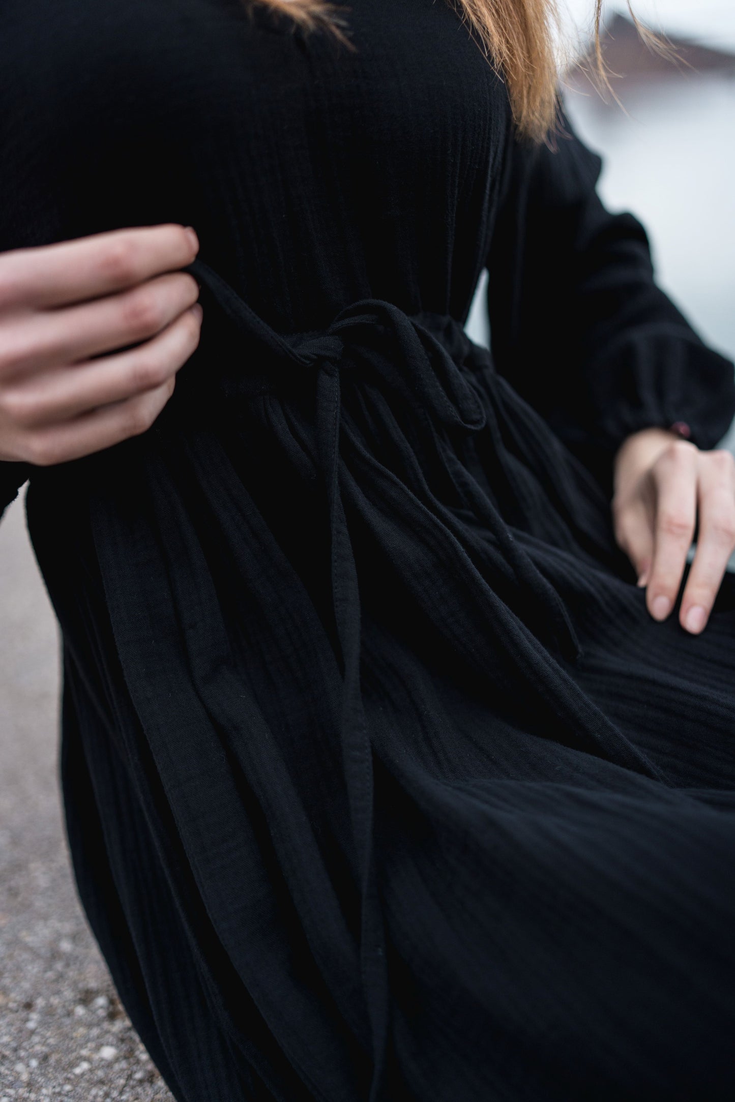 Long Muslin Dress - black