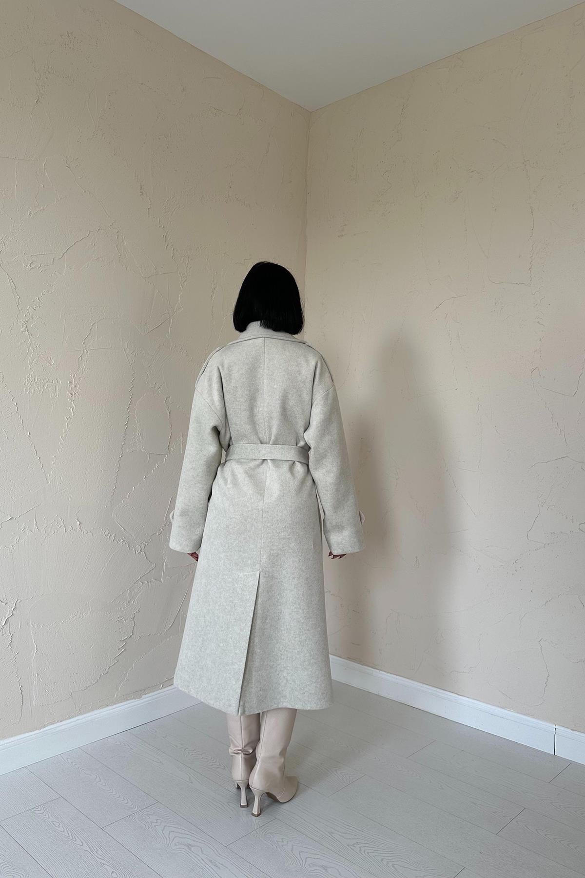 Cappotto lungo con cintura Cachet - Beige