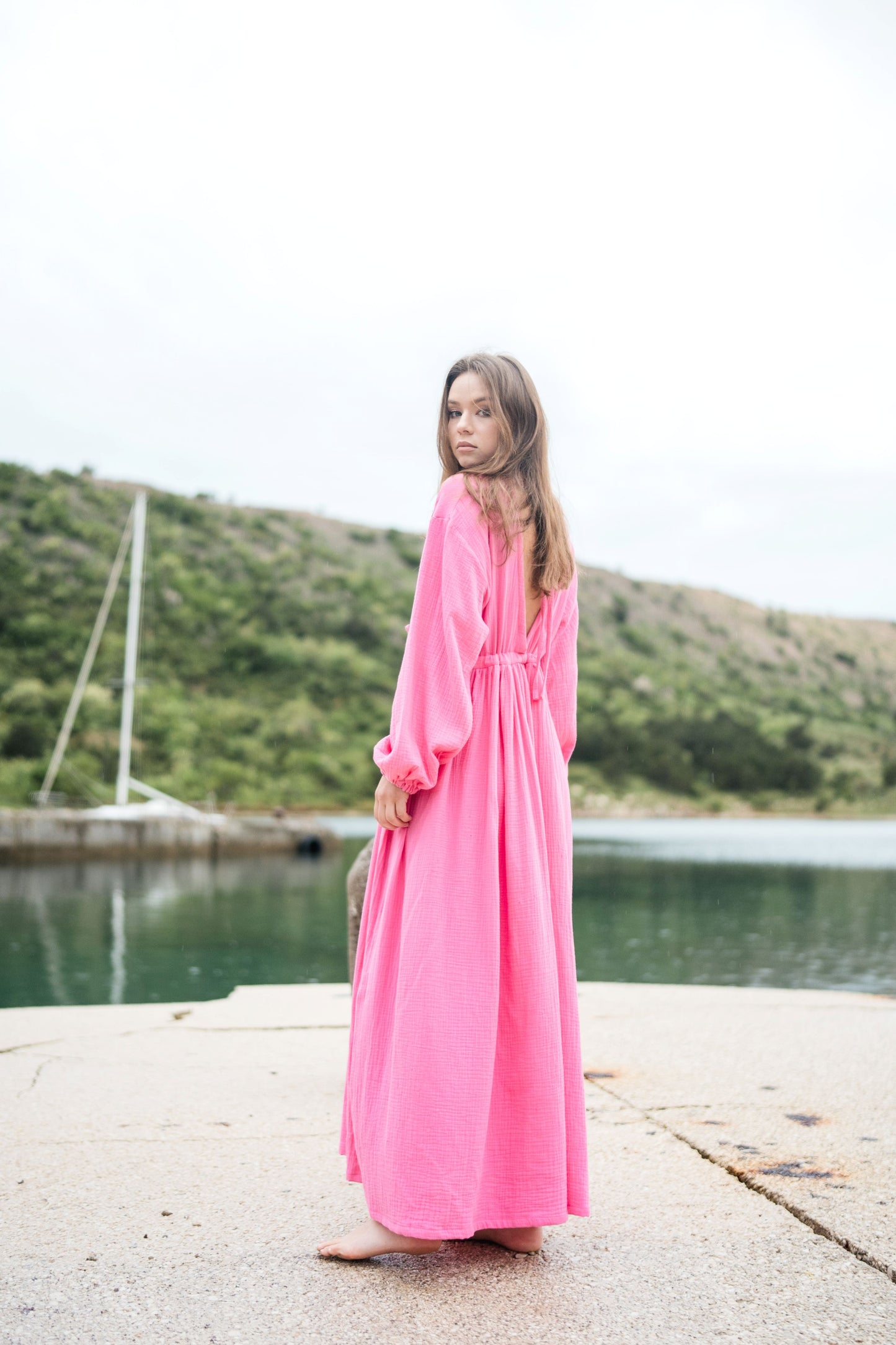 Long Muslin Dress - pink