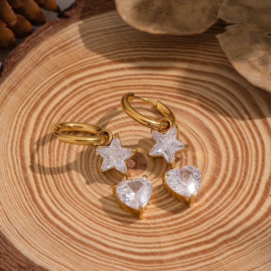 Naušnice Luxe Heart Star Zircon