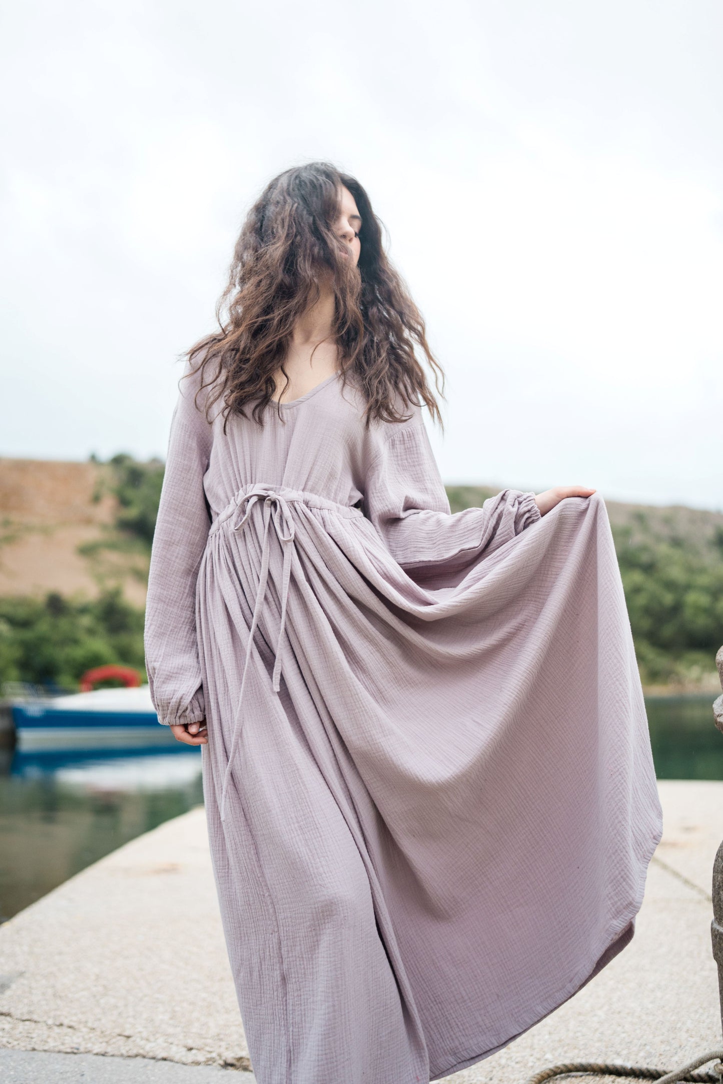 Long Muslin Dress - lavander