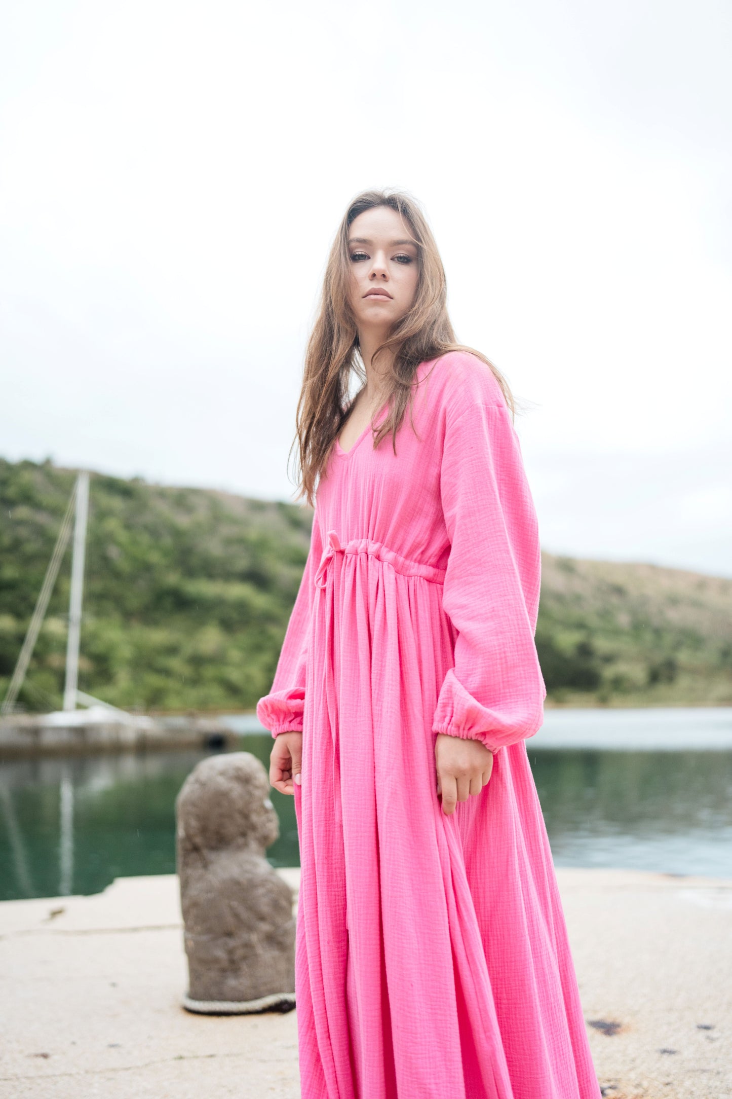 Long Muslin Dress - pink