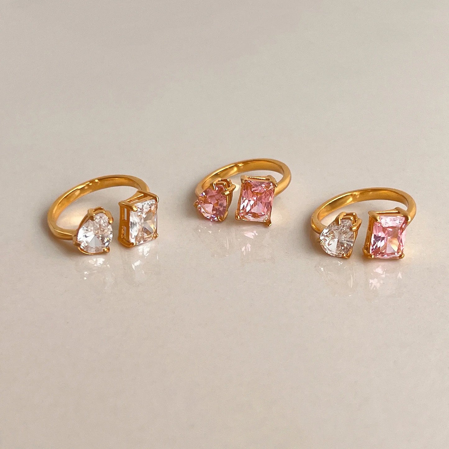 Prsten Luxe Square Waterdrop - white/pink