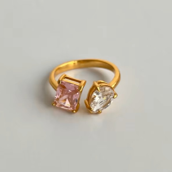 Prsten Luxe Square Waterdrop - white/pink