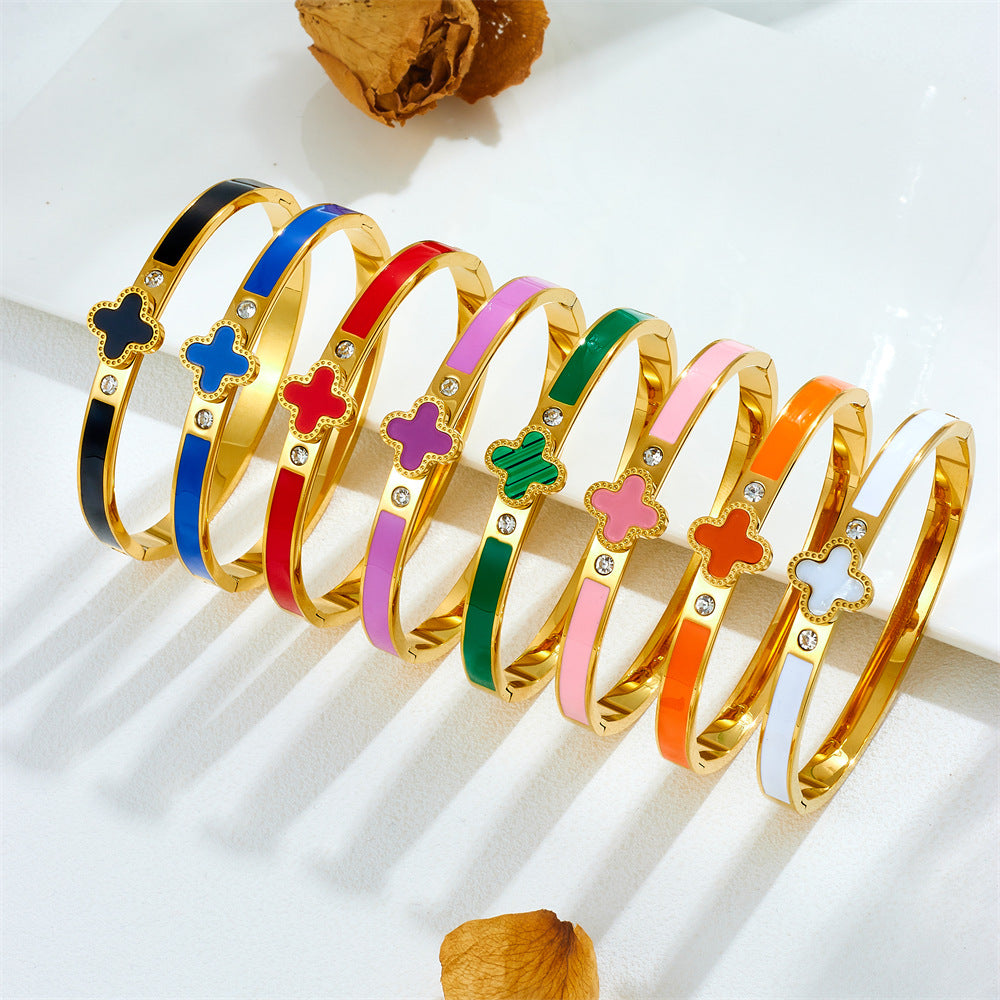 Narukvica Luxe Bangle Clover - gold/green
