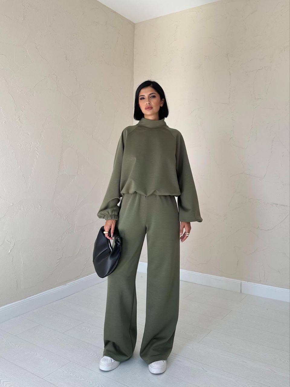Stand Collar Sweatshirt - Khaki
