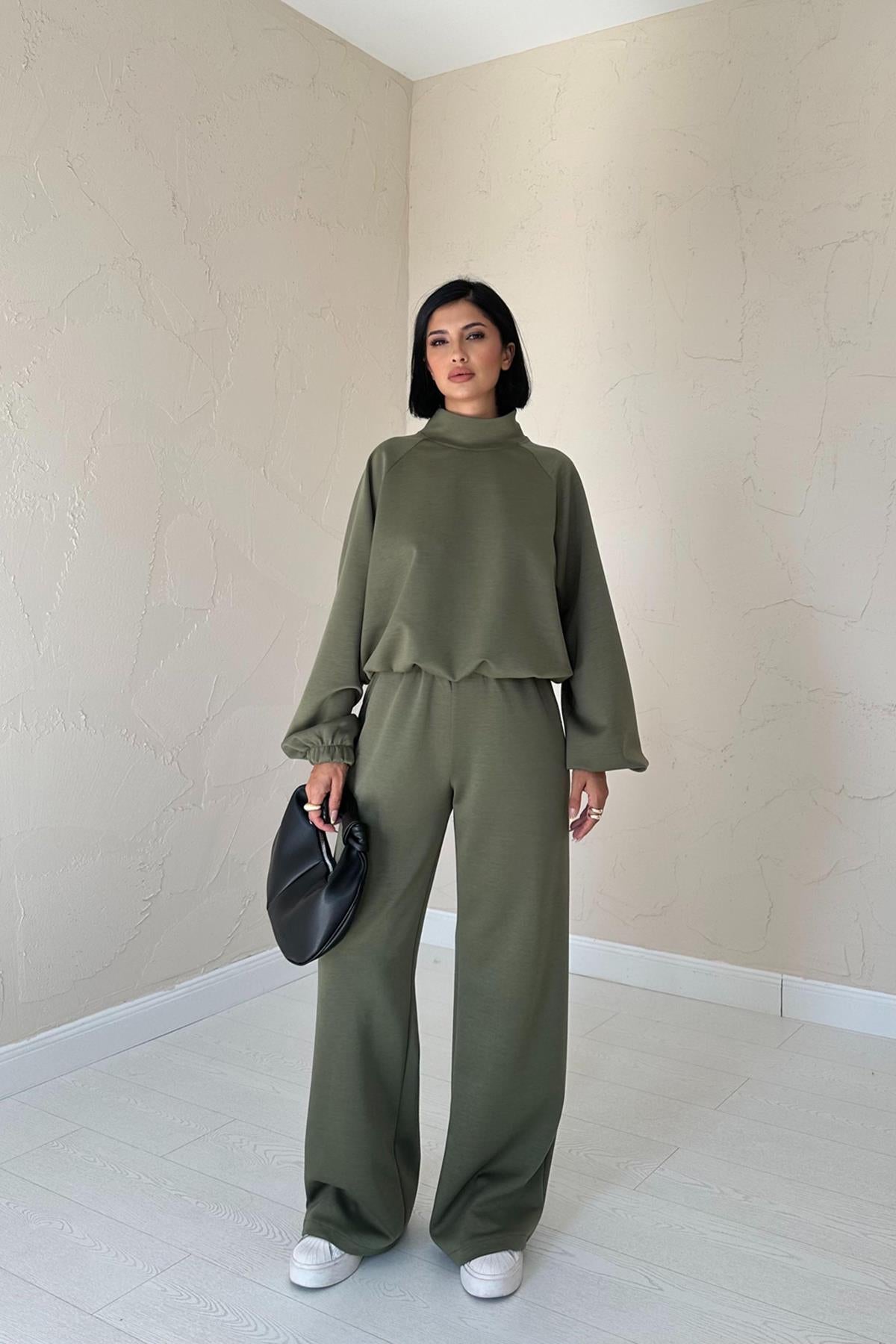 Stand Collar Sweatshirt - Khaki