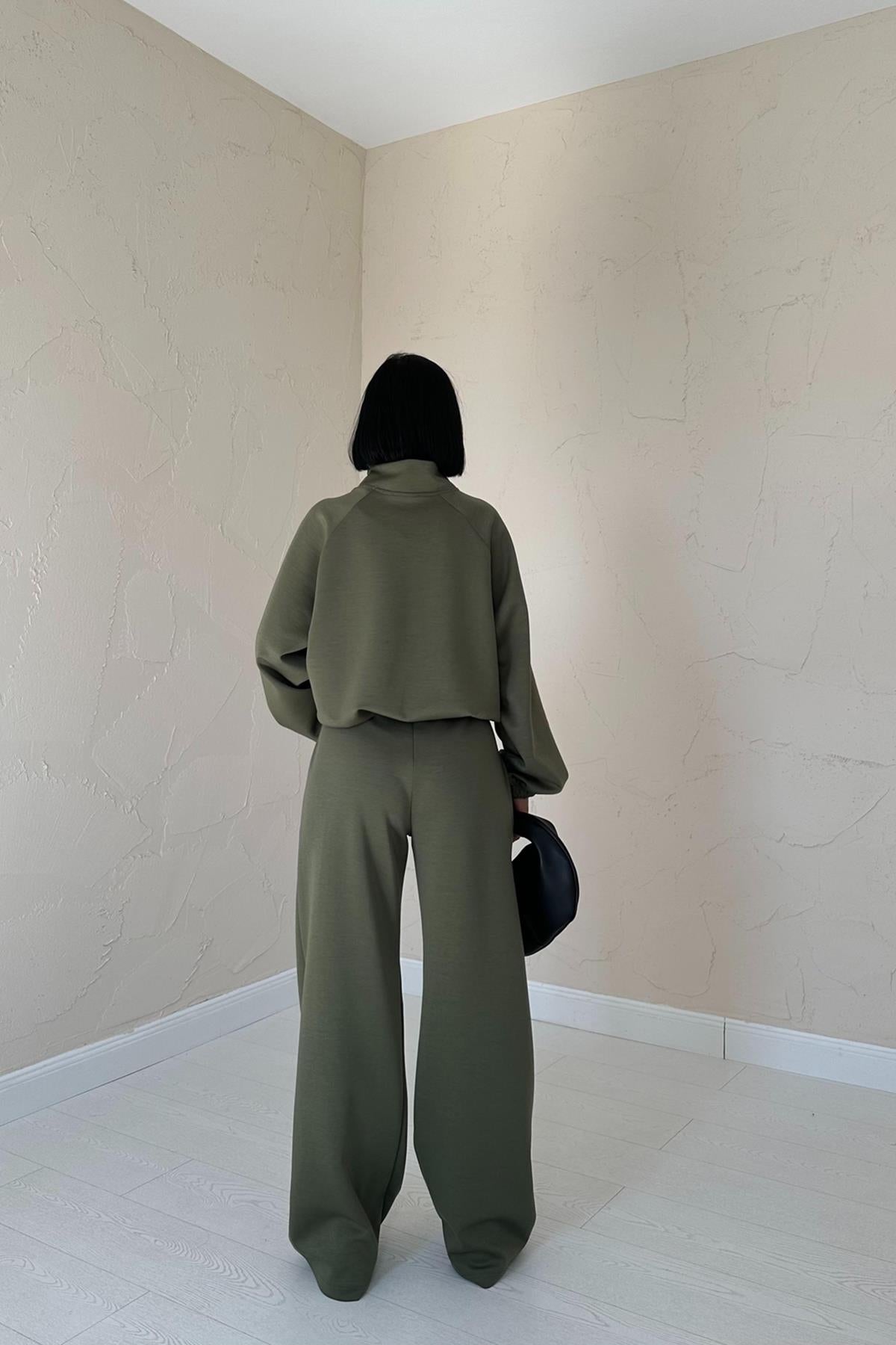 Stand Collar Sweatshirt - Khaki