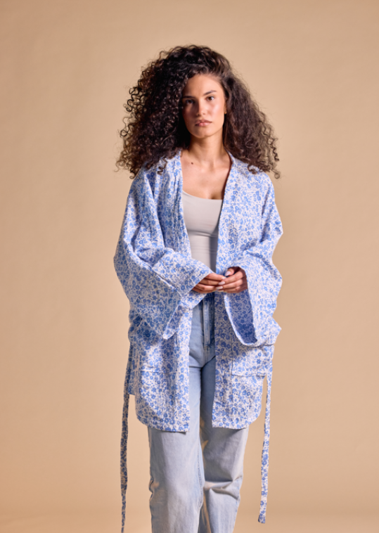 Cardigan autunnale - Fiori blu