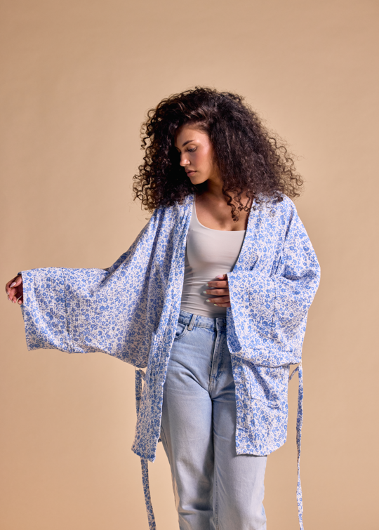 Cardigan autunnale - Fiori blu