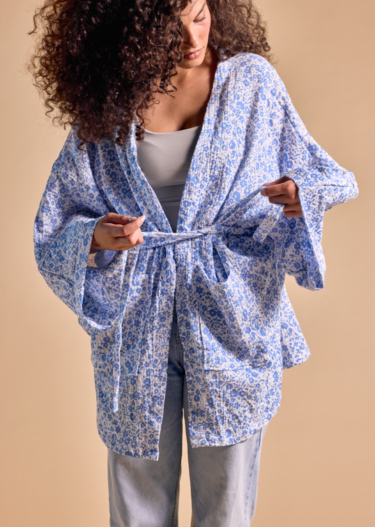 Cardigan autunnale - Fiori blu