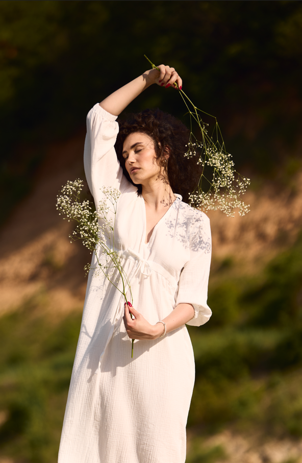 Long Muslin Dress - white