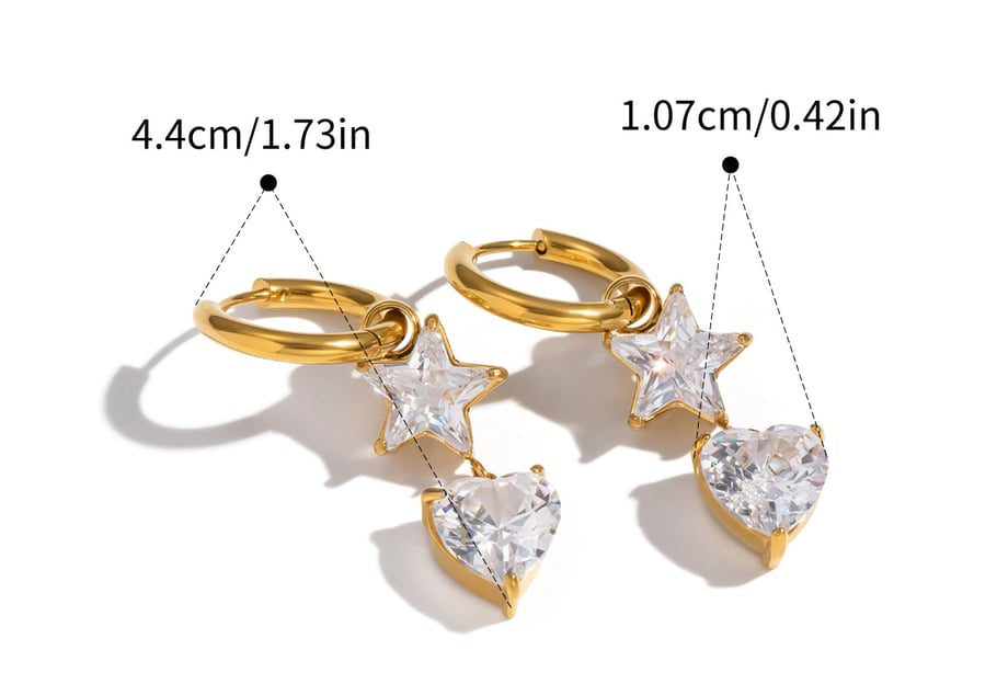 Naušnice Luxe Heart Star Zircon