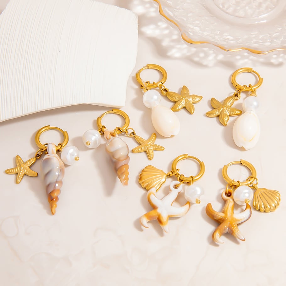 Naušnice Luxe Color Star Gold Shell