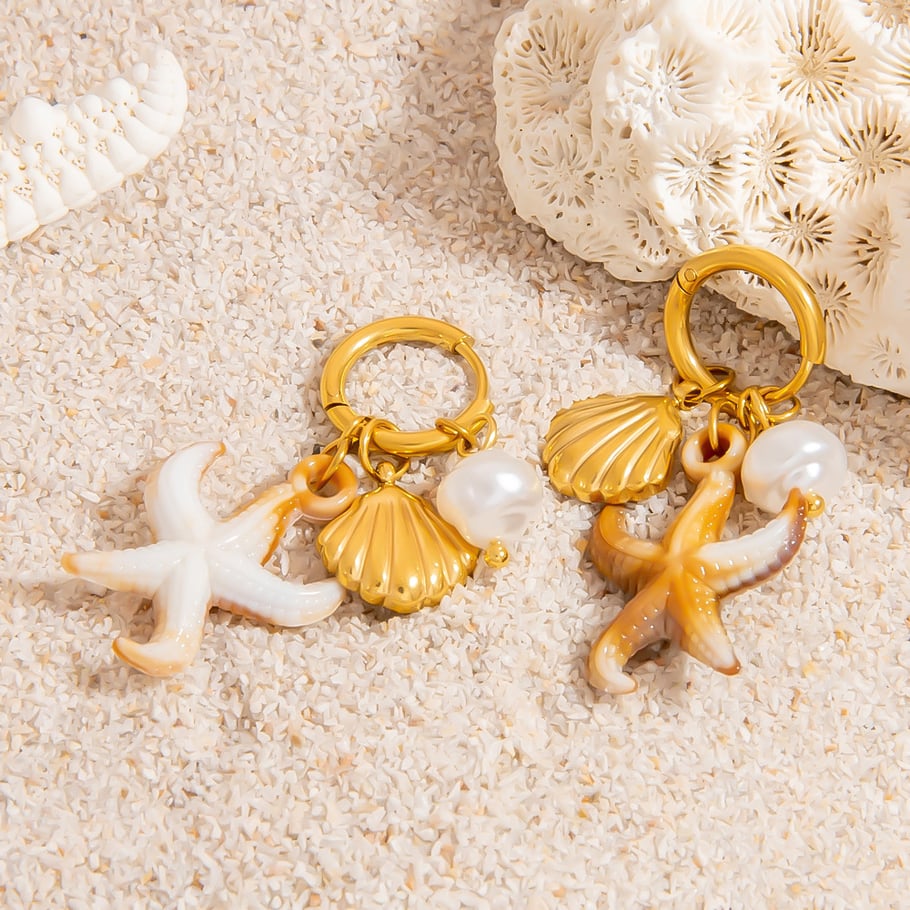 Naušnice Luxe Color Star Gold Shell