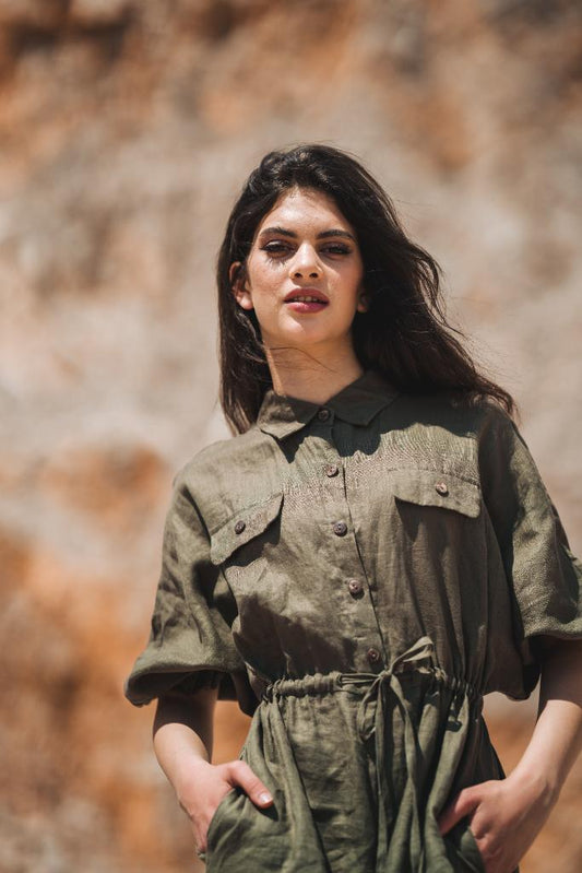 hawe linen jumpsuit military green