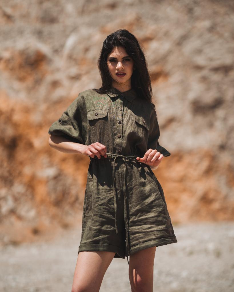 hawe linen jumpsuit military green
