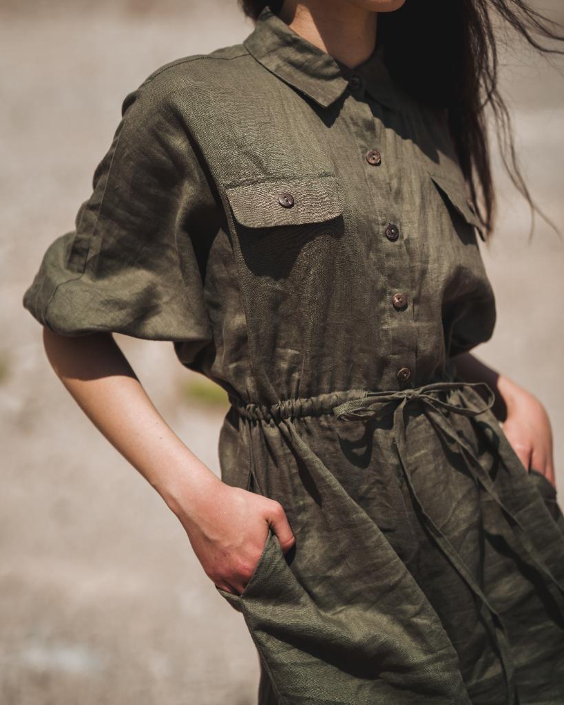 hawe linen jumpsuit military green