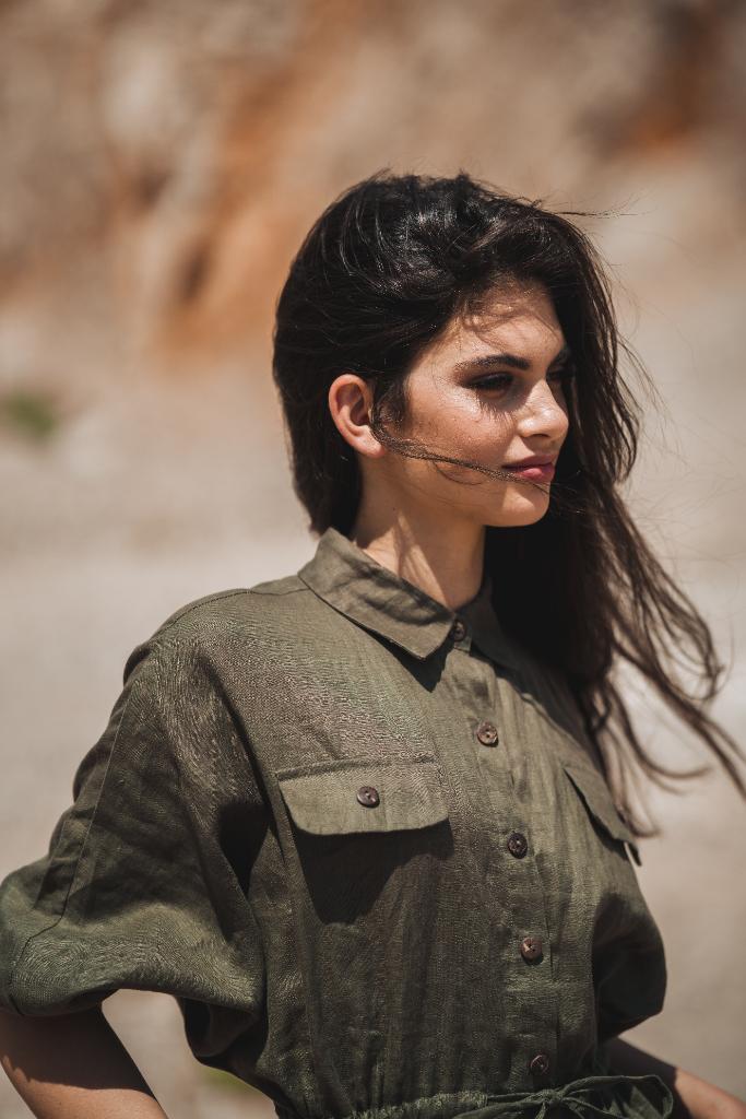 hawe linen jumpsuit military green