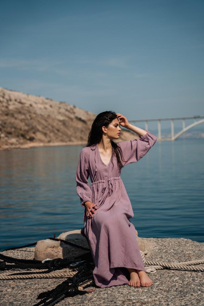 hawe long muslin dress lavander