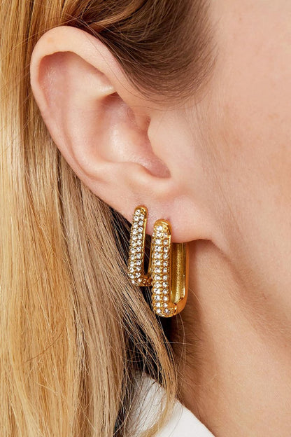 Orecchini quadrati di lusso con strass - oro