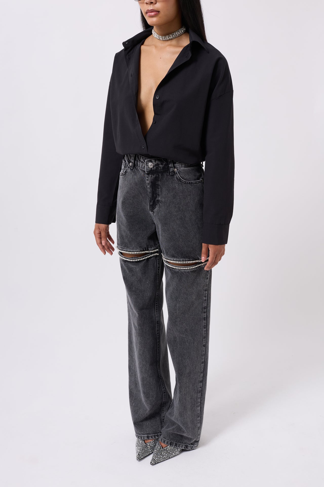 Jeans Leg Decollete Stoned - Blue